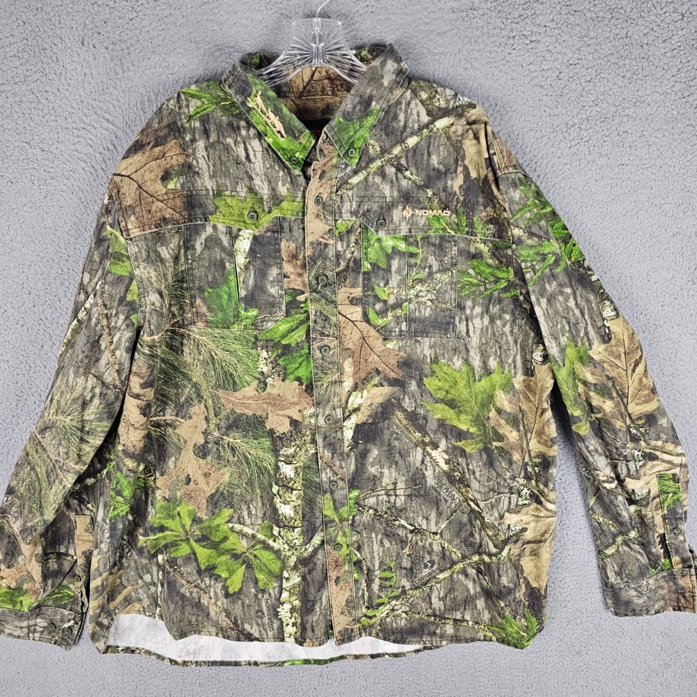 Nomad Button Down Mens XXL Green Mossy Oak Obsession Camo Hunting Shirt N1000008